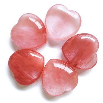 Synthetic Watermelon Stone Glass Display Decorations, Home Decoration Supplies, Heart, 25x25x10mm