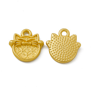 Rack Plating Alloy Pendants, Cadmium Free & Nickel Free & Lead Free, Lucky Cat Charm, Matte Gold Color, 13x12.5x2.5mm, Hole: 1.6mm