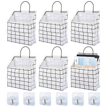 Tartan Pattern Polycotton Bedside Caddy for Student Dorm, Storage Pouch, Organizer Bag, with Adhesive Hook Hanger, White, 220x95x380mm