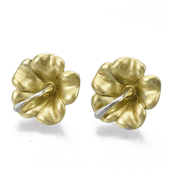Spray Painted Alloy Stud Earring Findings, with Stainless Steel Pins and Loop, Flower, Platinum, Champagne Yellow, 18x18mm, Hole: 1.4mm, Pin: 1mm