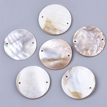 Natural Freshwater Shell Links, Flat Round, Seashell Color, 44~45x2.5~4mm, Hole: 2mm