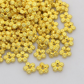 Tibetan Style Alloy Spacer Beads, Flower, Golden, Lead Free & Cadmium Free, 7x7x2mm, Hole: 1mm