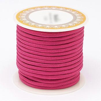 Braided Polyester Cords, Round, Camellia, 3mm, about 8.74 yards(8m)/roll