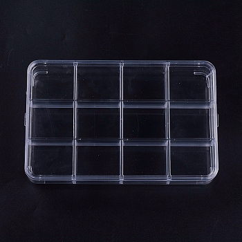 (Defective Closeout Sale), 12 Compartments Rectangle Plastic Bead Storage Containers, Clear, 23.5x15x3.5cm
