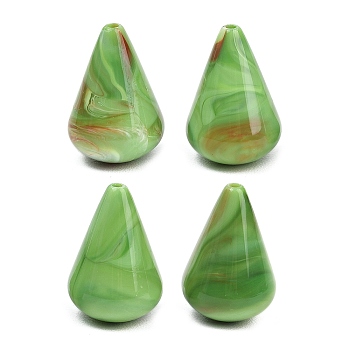 Opaque Acrylic Imitation Gemstone Beads, Teardrop, Two Tone, Lime Green, 26x17.5mm, Hole: 2mm, about 140pcs/500g