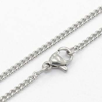 304 Stainless Steel Curb Chain Necklaces, with Lobster Claw Clasps, Stainless Steel Color, 18.9 inch(48cm)