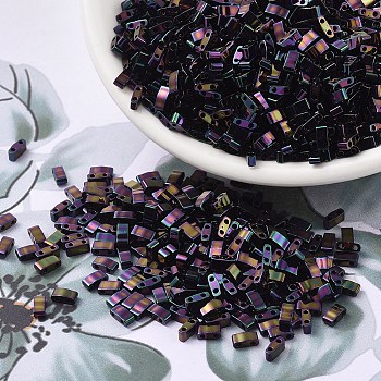 MIYUKI Half TILA Beads, Japanese Seed Beads, 2 Hole, (HTL454) Metallic Dark Plum Iris, 5x2.3x1.9mm, Hole: 0.8mm, about 1250pcs/50g