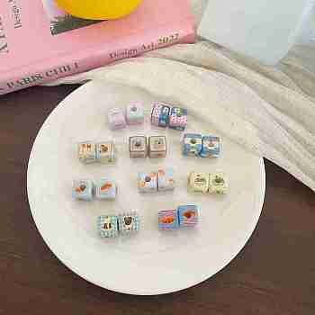 Printed Opaque Acrylic Beads, Cube, Mixed Color, 14.5x14.5x14.5mm, Hole: 3.6mm