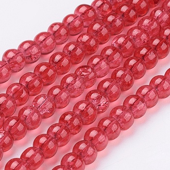 Spray Painted Crackle Glass Beads Strands, Round, Red, 4mm, Hole: 1.1~1.3mm, about 200pcs/strand, 31.4 inch