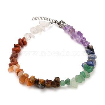 Chakra Jewelry, Chip Natural Gemstone Beads Anklets, with 304 Stainless Steel Lobster Claw Clasps, 9 inch(23cm)(AJEW-AN00303)