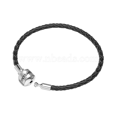 TINYSAND Rhodium Plated 925 Sterling Silver Braided Leather Bracelet Making(TS-B-128-17)-2