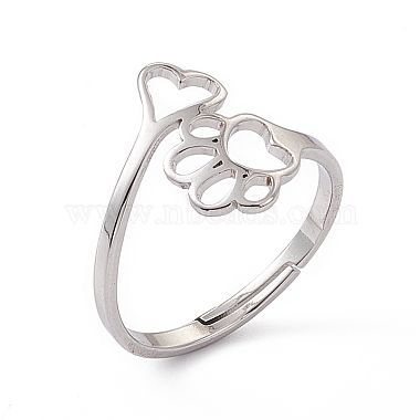 201 Stainless Steel Heart & Dog Paw Prints Adjustable Ring for Women(RJEW-K238-09P)-3