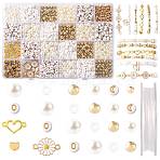 DIY Bracelets Making Kits, include ABS Plastic Imitation Pearl Beads, Polymer Clay Beads, CCB Plastic Beads, Acrylic Beads, Alloy Enamel Charms, Open Jump Ring, Elastic Thread, Mixed Color, 7.5~8mm, Hole: 2.3mm(DIY-FS0009-86)