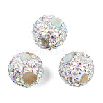 Handmade Polymer Clay Rhinestone Beads, with Dyed Shell, Round, WhiteSmoke, 16~16.5mm, Hole: 2.8mm(CLAY-H009-03B)