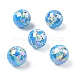 Printing & UV Plating Opaque Acrylic Beads, Round with Map Pattern, Sky Blue, 20mm, Hole: 2.5mm(OACR-Z035-05)