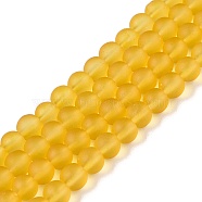 Transparent Glass Bead Strands, Frosted, Round, Goldenrod, 4mm, Hole: 1.1~1.6mm, about 200pcs/strand, 31.4 inch(X-GLAA-S031-4mm-11)