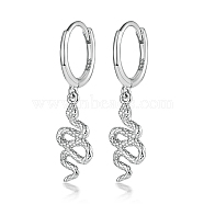 Rhodium Plated 925 Sterling Silver Snake Dangle Hoop Earrings, with S925 Stamp, Platinum, 27x7mm(YL4758-1)