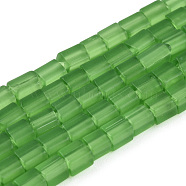 Transparent Frosted Glass Bead Strands, Rectangle, Lime Green, 3~8.5x3.5~4x3.5~4mm, Hole: 1.2mm, about 96~101pcs/strand, 15.16 inch~15.55 inch(38.5~39.5cm)(GLAA-N047-08-B05)