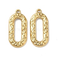 304 Stainless Steel Pendants, Textured, Oval Charm, Real 18K Gold Plated, 22.5x10.5x2mm, Hole: 1.2mm(STAS-Q252-20G)