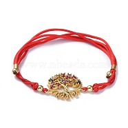 Adjustable Nylon Cord  Bracelets, Red String Bracelets, with Brass Micro Pave Cubic Zirconia Links, Packing Box, Tree, Red, 1 inch~3-1/4 inch(2.4~8.3cm), 2mm(BJEW-JB04430-02)