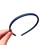 Resin Braided Thin Hair Bands, Plastic with Teeth Hair Accessories for Women, Midnight Blue, 120mm(OHAR-PW0003-191A)