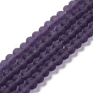 Transparent Glass Beads Strands, Faceted, Frosted, Rondelle, Purple, 10mm, Hole: 1mm, about 63~65pcs/strand, 49~50cm(EGLA-A034-T10mm-MD15)
