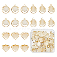CHGCRAFT 30Pcs 3 Style Light Gold Alloy Pendants, with Resin Imitation Cat Eye Cabochons, Flat Round & Teardrop & Heart, Blanched Almond, 10pcs/style(FIND-CA0002-92)