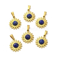Natural Lapis Lazuli Faceted Sun Pendants, Golden Tone 304 Stainless Steel Charms, 18x15.5x4.5mm, Hole: 6x3mm(STAS-P361-03G-01)