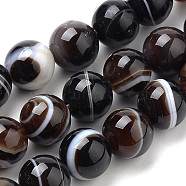 Natural Striped Agate/Banded Agate Beads Strands, Dyed, Round, Coconut Brown, 4mm, Hole: 1mm, about 90pcs/strand, 15.7 inch(G-S259-04A-4mm)