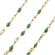 Ion Plating(IP) 304 Stainless Steel Dapped Chains, with Enamel, Soldered, with Spool, Green, 11x2x2mm, about 32.81 Feet(10m)/Roll(CHS-K018-18G-10)