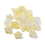 Iridescent Acrylic Bead Caps, AB Color Plated, 5-Petal Flower, Yellow, 12.5x12.5x6.5mm, Hole: 1.5mm(X-OACR-C021-08E)