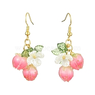 Handmade Flower Epoxy Resin & ABS Plastic Imitation Pearl Dangle Earrings, with Transparent Acrylic Charms, Strawberry, Pink, 44mm(EJEW-TA00470)