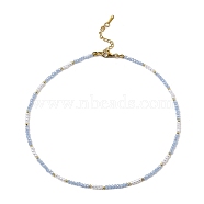 Glass Beaded Necklaces, Aqua, 18.66 inch(47.4cm)(NJEW-P297-01G-02)