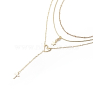 3Pcs 3 Style Brass Star & Heart & Cross Pendant Necklaces Set with Satellite Chains, Lariat Style Stackable Necklaces for Women, Golden, 15.75~17.52 inch(40~44.5cm), 1Pc/style(NJEW-JN04074)
