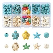 DIY Synthetic Turquoise Beads Kits, Dyed, Round & Tortoise & Starfish, Mixed Shapes, Mixed Color, 6~18x6~14x4.5~8mm, Hole: 1~1.5mm, 129pcs/box(DIY-FS0003-78)
