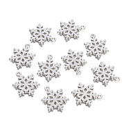 Snowflake Alloy Enamel Pendants, Platinum, White, 25x19x2mm, Hole: 2mm(X-ENAM-R041-34)