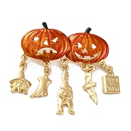 Halloween Pumpkin Enamel Pins, Alloy Brooches for Backpack Clothes, Light Gold, Dark Orange, 50x50x2mm(JEWB-M043-10B)