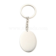 304 Stainless Steel Keychain, Smooth Surface, Oval, Stainless Steel Color, 91mm(STAS-H405-17P)