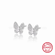 Butterfly Rhodium Plated 925 Sterling Silver Micro Pave Cubic Zirconia Stud Earrings, Clear, 9.4mm(DX6488-1)