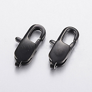 304 Stainless Steel Lobster Claw Clasps, Electrophoresis Black, 16x8x3mm, Hole: 1.5x2mm(STAS-F148-16x8-08B)