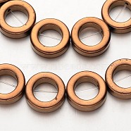 Electroplate Non-magnetic Synthetic Hematite Beads Strands, Ring, Copper Plated, 14x4mm, Hole: 1mm, about 29pcs/strand, 15.7 inch(G-F300-04-08)