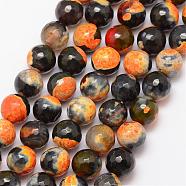 Natural Fire Crackle Agate Bead Strands, Round, Grade A, Faceted, Dyed & Heated, Goldenrod, 10mm, Hole: 1mm, about 37pcs/strand, 15 inch(G-K166-06F-10mm-02)