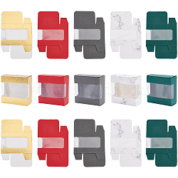 Kraft Paper Cardboard Jewelry Boxes, with PVC Window, Square, Mixed Color, Box: 8x8x3.5cm, 5 colors, 6pcs/color, 30pcs(CON-FH0001-30)