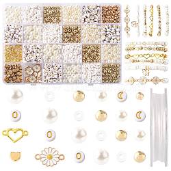 DIY Bracelets Making Kits, include ABS Plastic Imitation Pearl Beads, Polymer Clay Beads, CCB Plastic Beads, Acrylic Beads, Alloy Enamel Charms, Open Jump Ring, Elastic Thread, Mixed Color, 7.5~8mm, Hole: 2.3mm(DIY-FS0009-86)