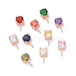 925 Sterling Silver Peg Bails, with Cubic Zirconia, Square, Rose Gold, Mixed Color, 9x4x4.5mm, Hole: 2.5x1.5mm, Pin: 0.6mm(STER-D035-47RG)