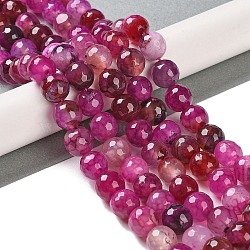 Natural Agate Beads Strands, Dyed & Heated, Faceted, Round, Fuchsia, 10mm, Hole: 0.8mm, about 37pcs/strand, 14.96''(38cm)(G-M437-C01-01E)