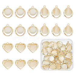 CHGCRAFT 30Pcs 3 Style Light Gold Alloy Pendants, with Resin Imitation Cat Eye Cabochons, Flat Round & Teardrop & Heart, Blanched Almond, 10pcs/style(FIND-CA0002-92)