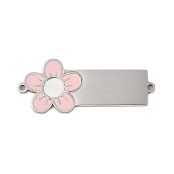 304 Stainless Steel Pink Enamel Connector Charms, Flower Links, Stainless Steel Color, 30x12.5x1mm, Hole: 1.2mm(STAS-P377-14P-B)