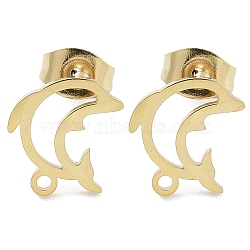 Hollow Dolphin Ion Plating(IP) 304 Stainless Steel Stud Earring Findings, with Loop, Golden, 11x9.5mm, Hole: 1.2mm, Pin: 0.8x11mm(STAS-I206-95G)