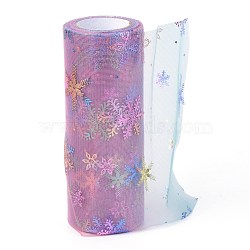 Christams Deco Mesh Ribbons, Glitter Tulle Fabric, for DIY Craft Gift Packaging, Home Party Wall Decoration, Snowflake Pattern, Plum, 5-7/8 inch(149mm), 10 yards/roll(9.14m/roll)(OCOR-H108-05D)